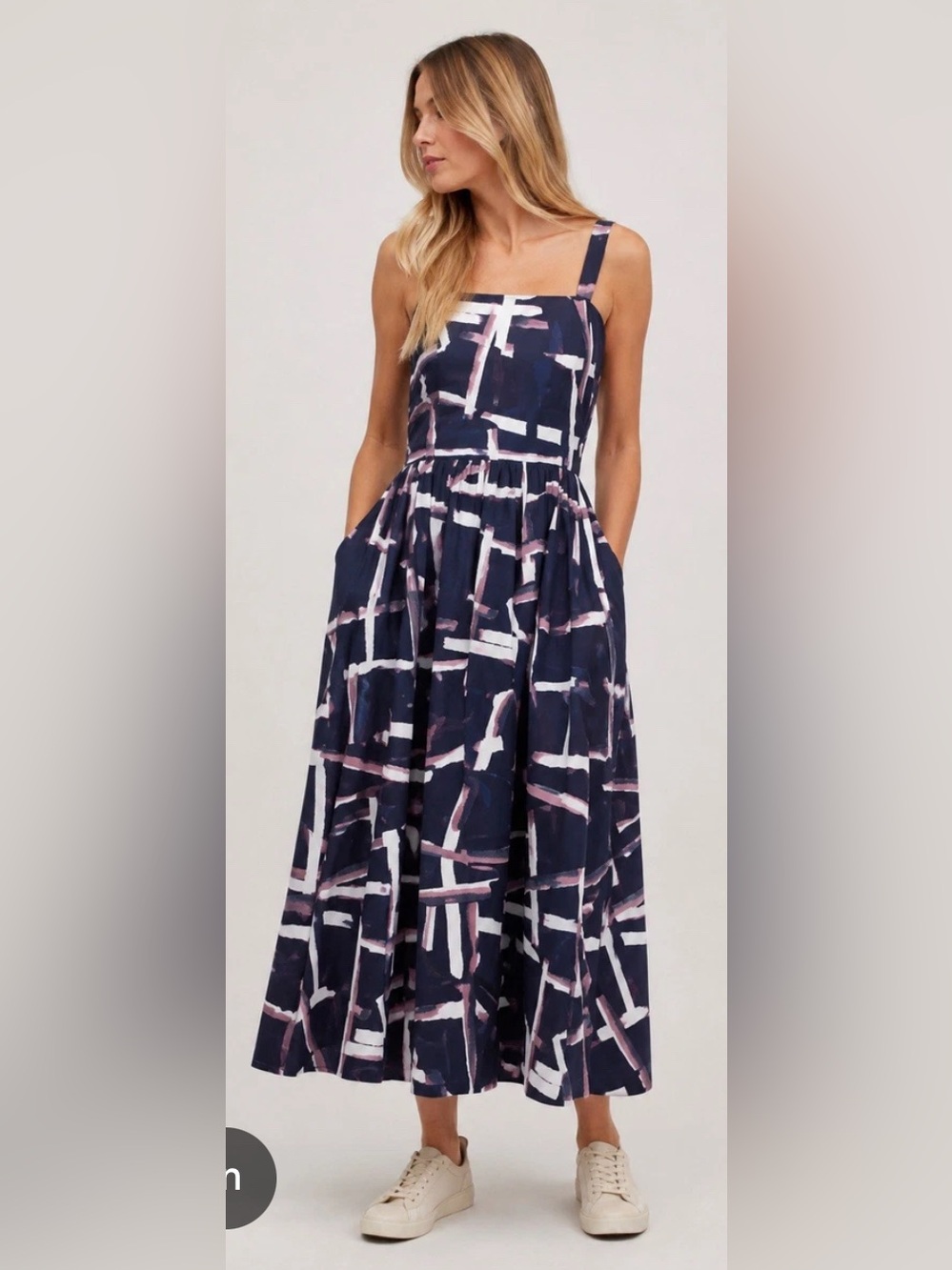 COS Navy Geometric Print Maxi Dress with Strap Detail
